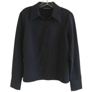 ZARA Woman Black Button Detail Collared‎ Blouse Neck Top - M
